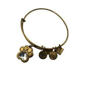 Alex & Ani Crystal Heart Paw Prints Of Love Gold tone Charm Bangle Bracelet